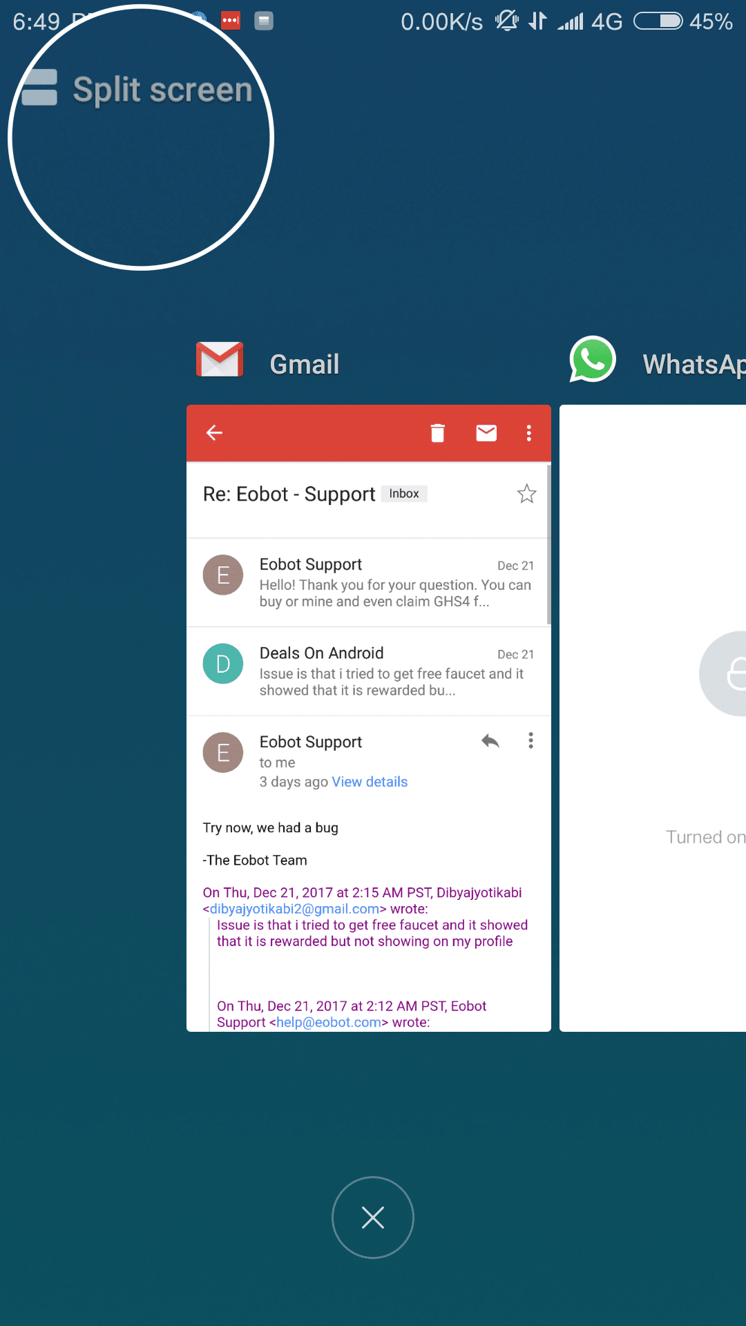 Split Screen Option In MIUI 9 Recent Apps Page