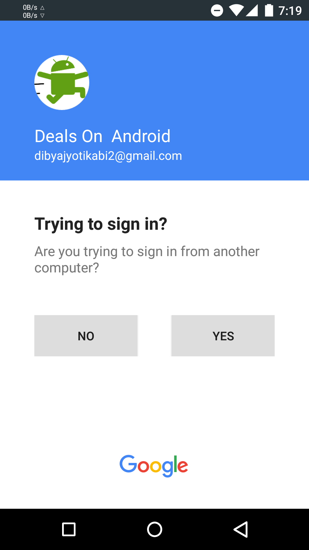 Android PopUp 2-Step Verification 