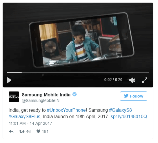 Samsung India's earlier tweet