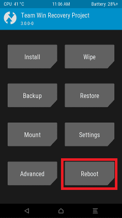 Reboot Option from Twrp main menu