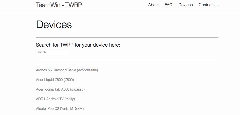 Official TWRP Website -Devices