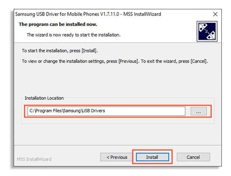 Samsung USB Driver Installation Path Select