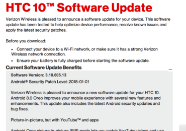 Verizon HTC 10 3.18.605.13 Android 8.0 Oreo OTA Update (US)
