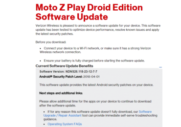 Verizon Moto Z Play Droid NDNS26.118-23-12-7-7 April 2018 Security Patch OTA Update