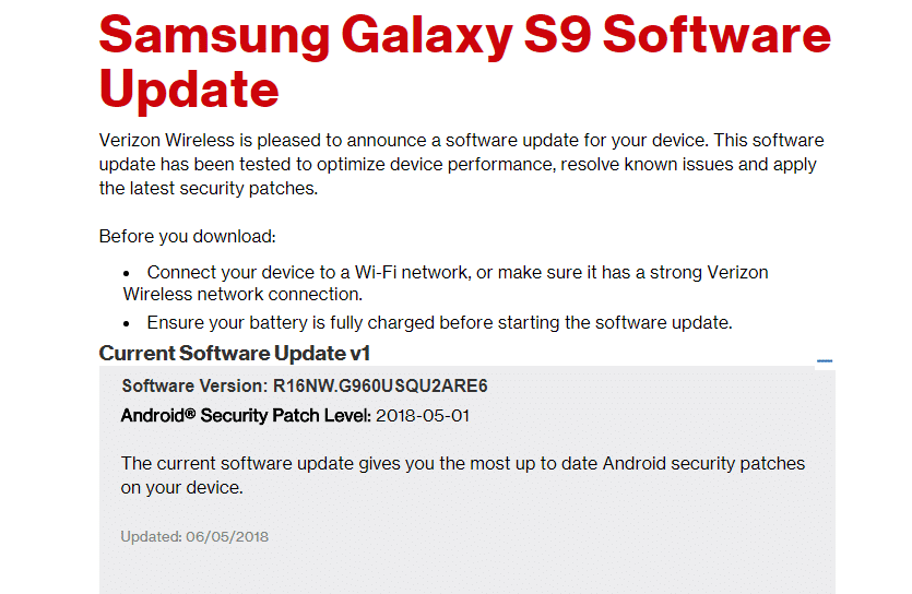2018 06 06 17 10 19 Samsung Galaxy S9 Software Update Verizon Wireless