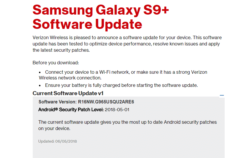 2018 06 06 17 15 09 Samsung Galaxy S9 Software Update Verizon Wireless