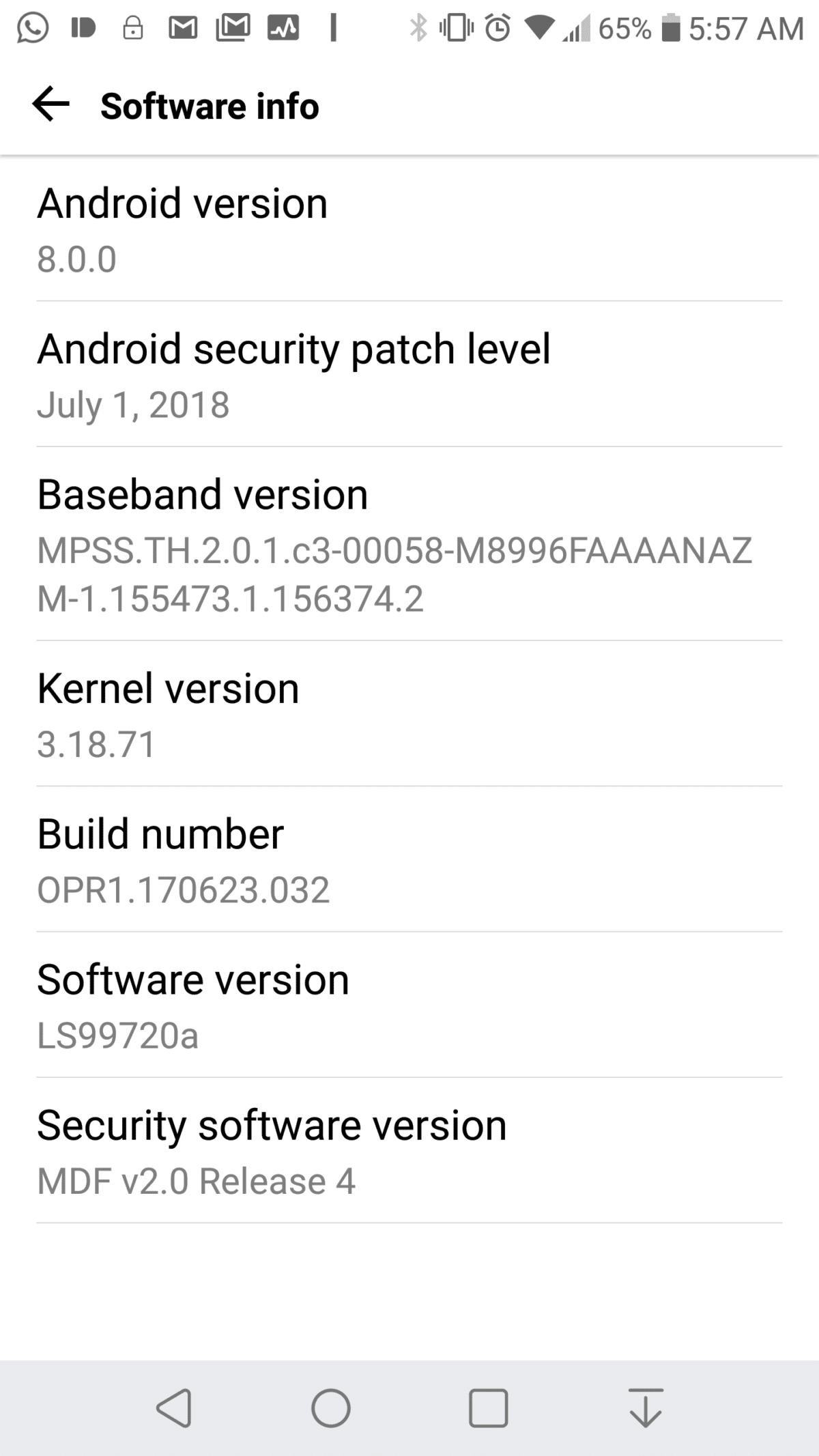 Sprint LG V20 Android 8.0 Oreo LS99720a July 2018 Security Patch