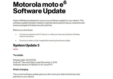 Verizon Moto E6 Gets December 2019 Patch Update