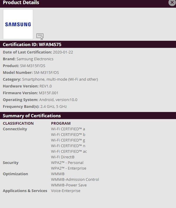 Samsung Galaxy M11, M31 & A11 get Wifi certification