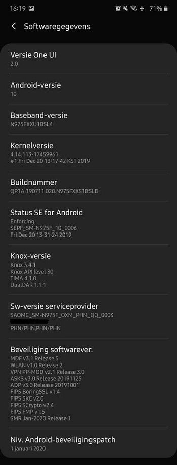 Exynos Galaxy Note 10 N95FXXU1BSL4 January 2020 Patch Security Update