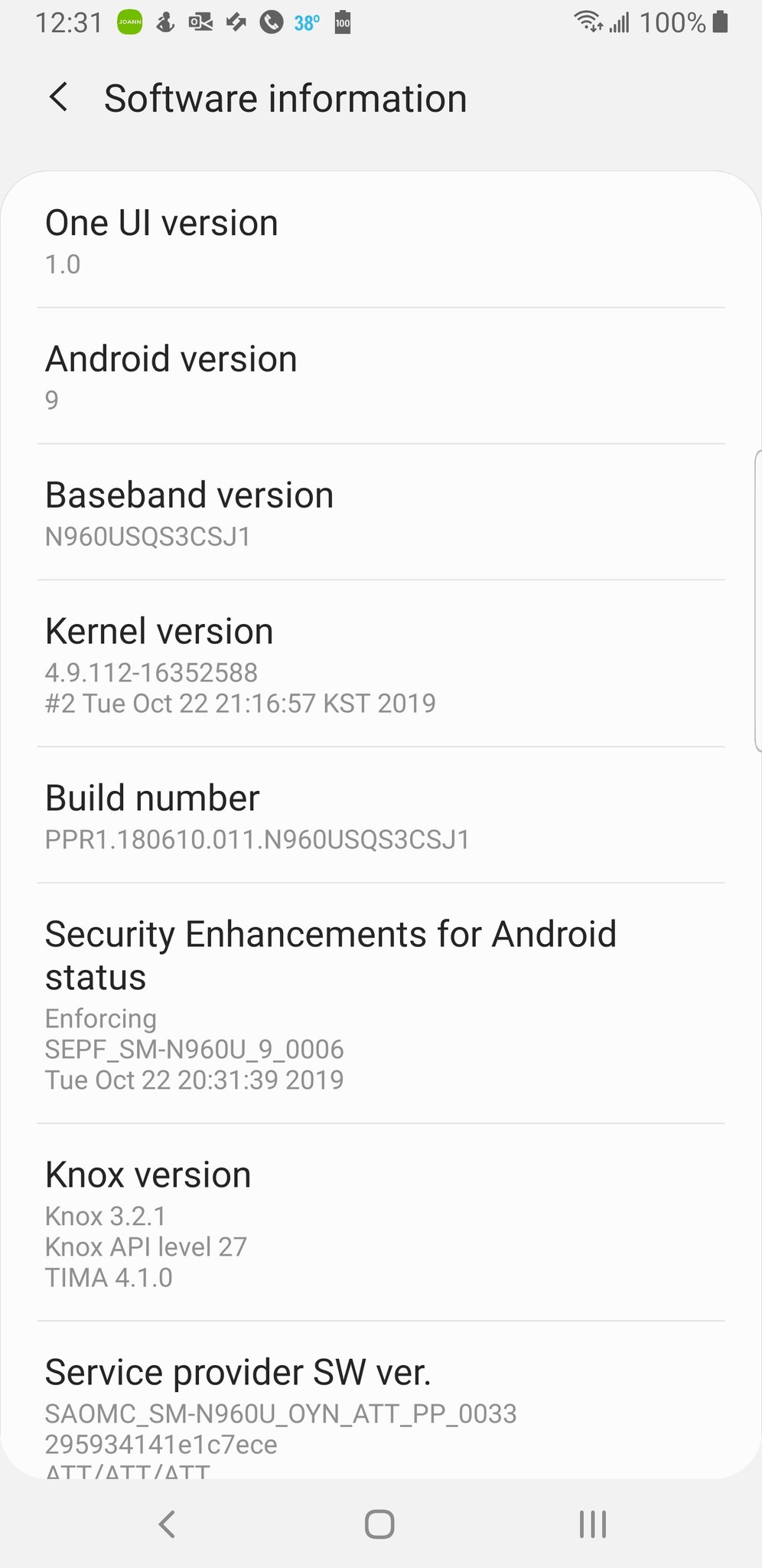 AT&T Galaxy Note 9 received Android 10 (One UI 2.0) update