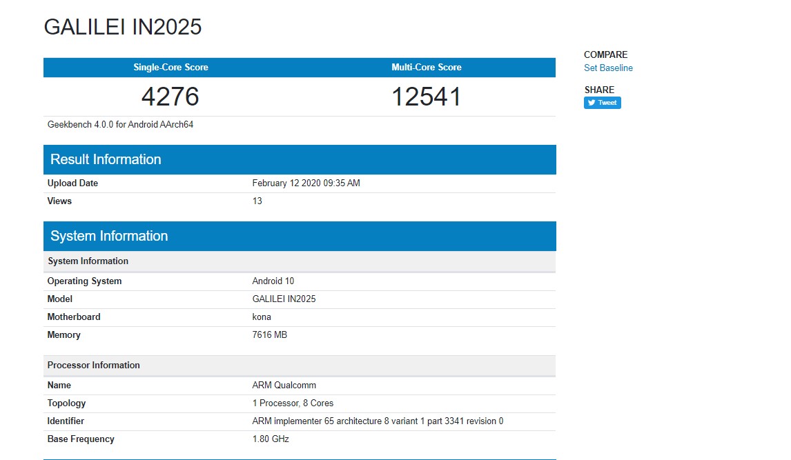 Alleged OnePlus 8 Geekbench Reveals Specs of the device Snapdragon 865 SoC, 8GB RAM