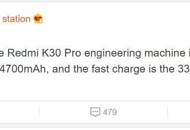 Redmi K30 Pro to come with 4700mAh battery and 33W Fast Charging