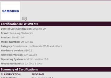 Samsung SM-G715W Certified by Wi-Fi Alliance
