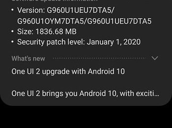 AT&T Galaxy S9 and Galaxy received Android 10 (One UI 2.0) update