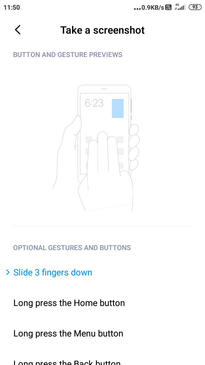 three fingers slide Xioami screenshot option