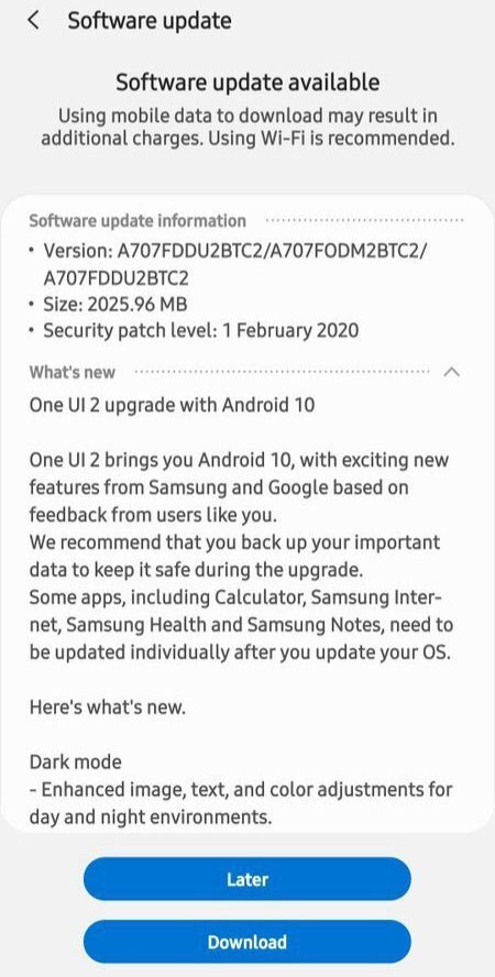 Samsung Galaxy A70s grabs One UI 2.0 based Android 10 Stable Update