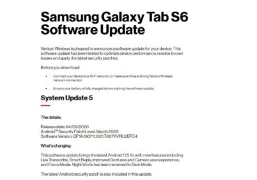 Verizon rolls out Samsung Galaxy Tab S6 Android 10 (One UI 2.0)