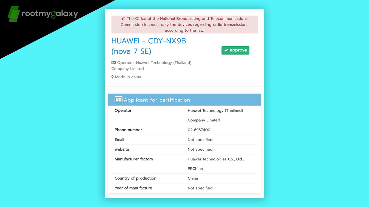 Huawei nova 7 SE 5G bags the NBTC certification