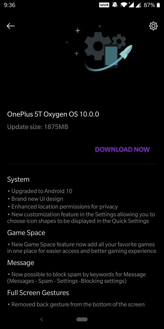 Android based OxygenOS 10 stable update for OnePlus 5T