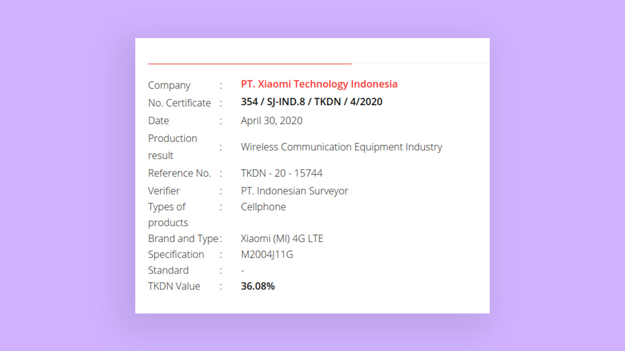 POCO F2 Pro (M2004J11G) is now certified by TKDN in Indonesia
