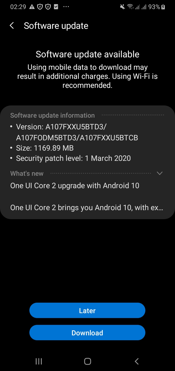 Indian Galaxy A10s Android 10 One UI 2.0 A107FXXU5BTD3/A107FODM5BT3/A107FXXU5BTCB Update
