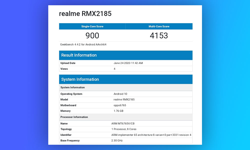 Realme C11 appears on Geekbench With 2GB RAM and Android 10