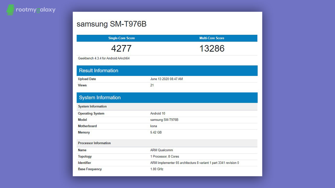 Samsung Galaxy Tab S7+ with SD 865 SoC and 6GB RAM spotted on Geekbench