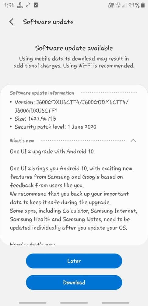 Indian Galaxy J6 units grab Android 10 One UI 2.0 Stable update