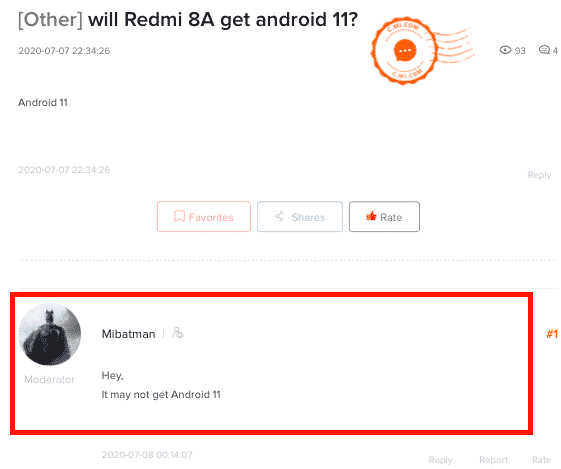 Xiaomi Redmi 8A Android 11 R update improbable, as per Mi Community Moderator