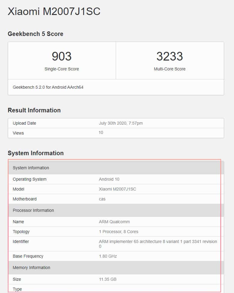 Xiaomi M2007J1SC allegedly Mi 10 Pro Plus Visits Geekbench with Snapdragon 865+ and 12GB of RAM