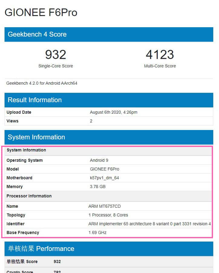 Gionee F6 Pro with 4GB RAM and Helio P25 SoC spotted on Geekbench