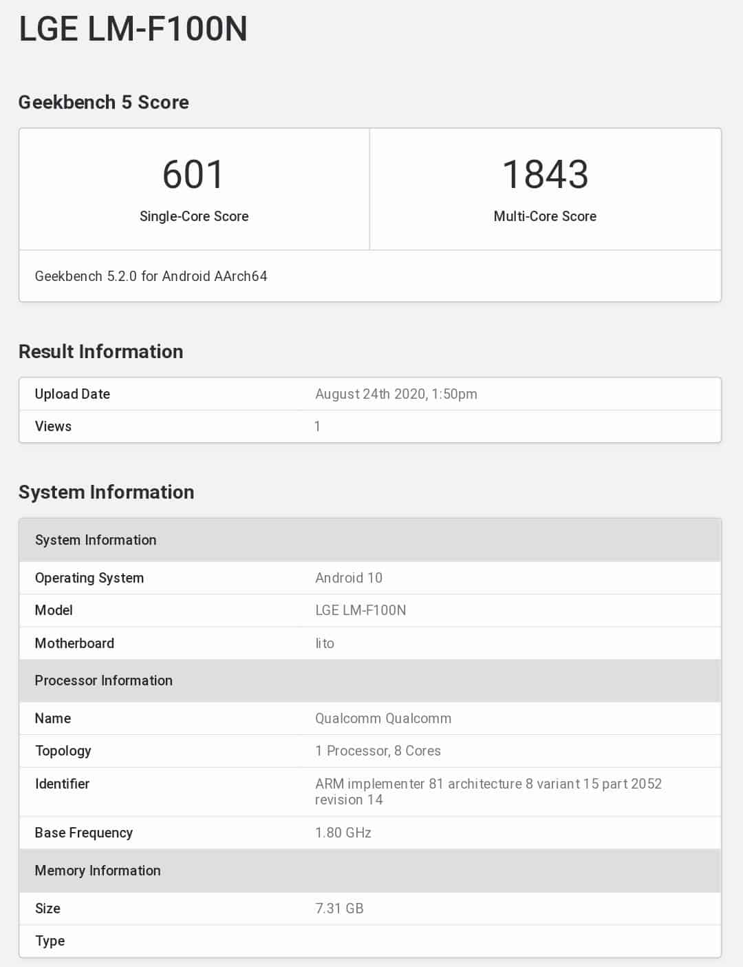 LG Horizontal Instinct smartphone with 8GB RAM and Snapdragon 76G spotted on Geekbench