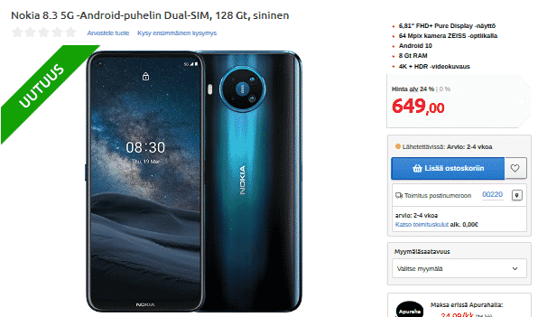 Nokia 8.3 5G product page