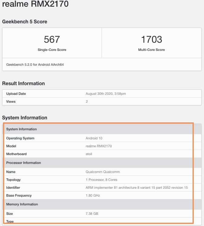 Realme 7 Pro with Snapdragon 720G and 8GB RAM spotted on Geekbench