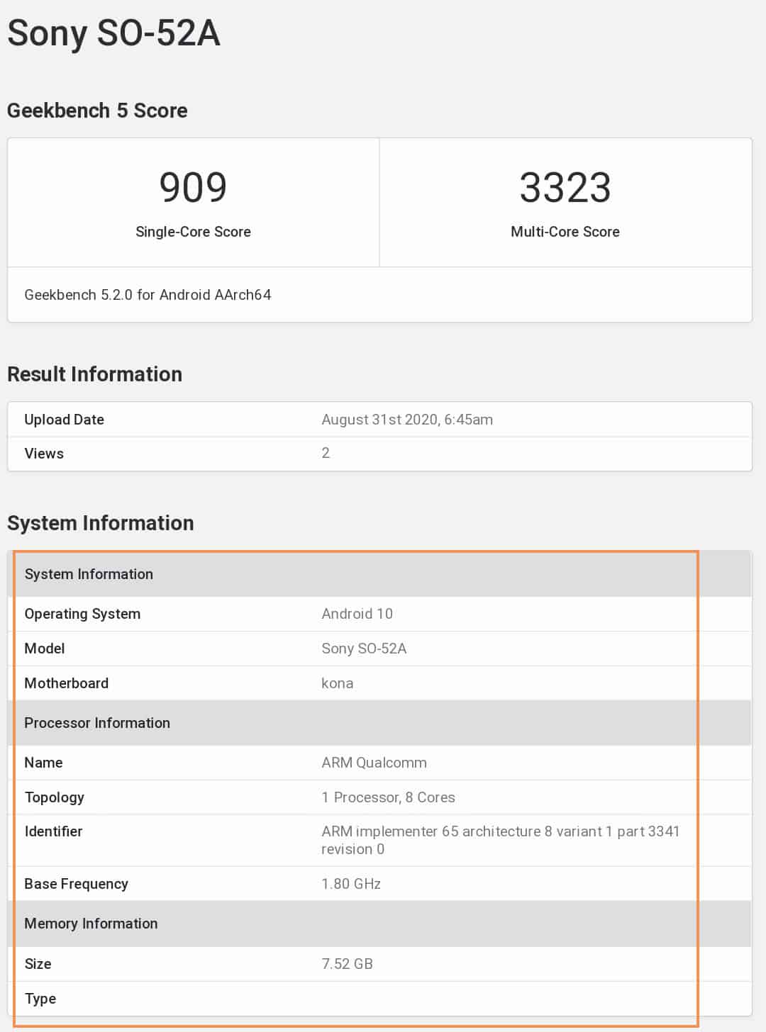 Sony Xperia 5 II with Snapdragon 865 and 8GB RAM spotted on Geekbench