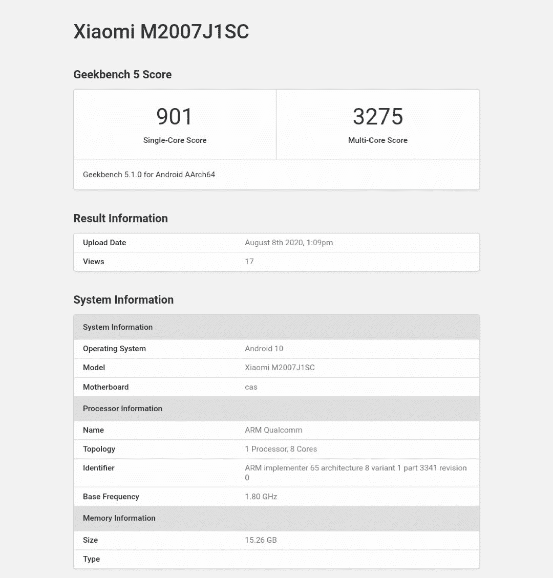 Xiaomi Mi 10 Ultra (M2007J1SC) with 16GB RAM spotted on Geekbench