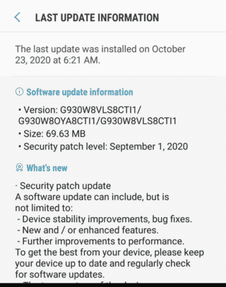 Samsung Galaxy S7 October update