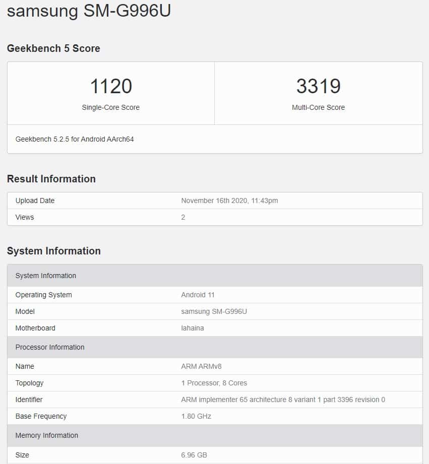 Samsung Galaxy S21+ with Snapdragon 875 and Android 11 spotted on Geekbench