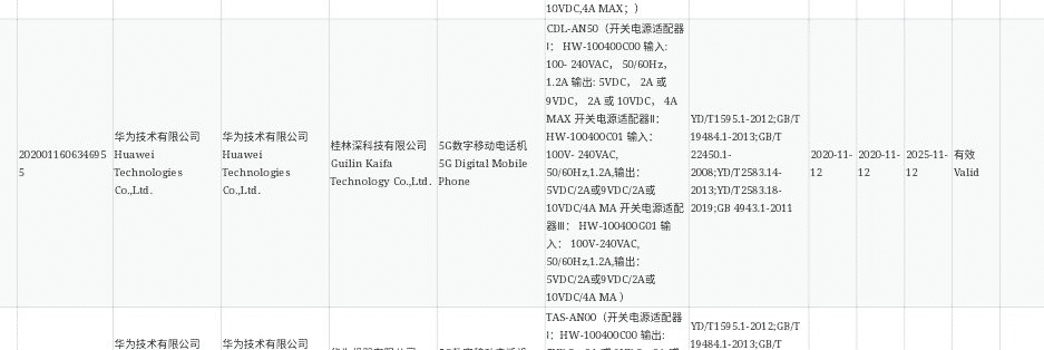 Huawei 5G Phone (CDL-AN50) 3C certification