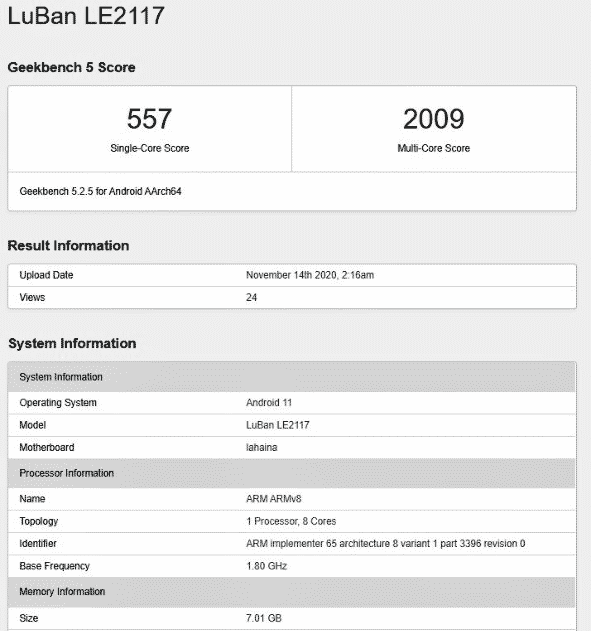 OnePlus 9 Geekbench report