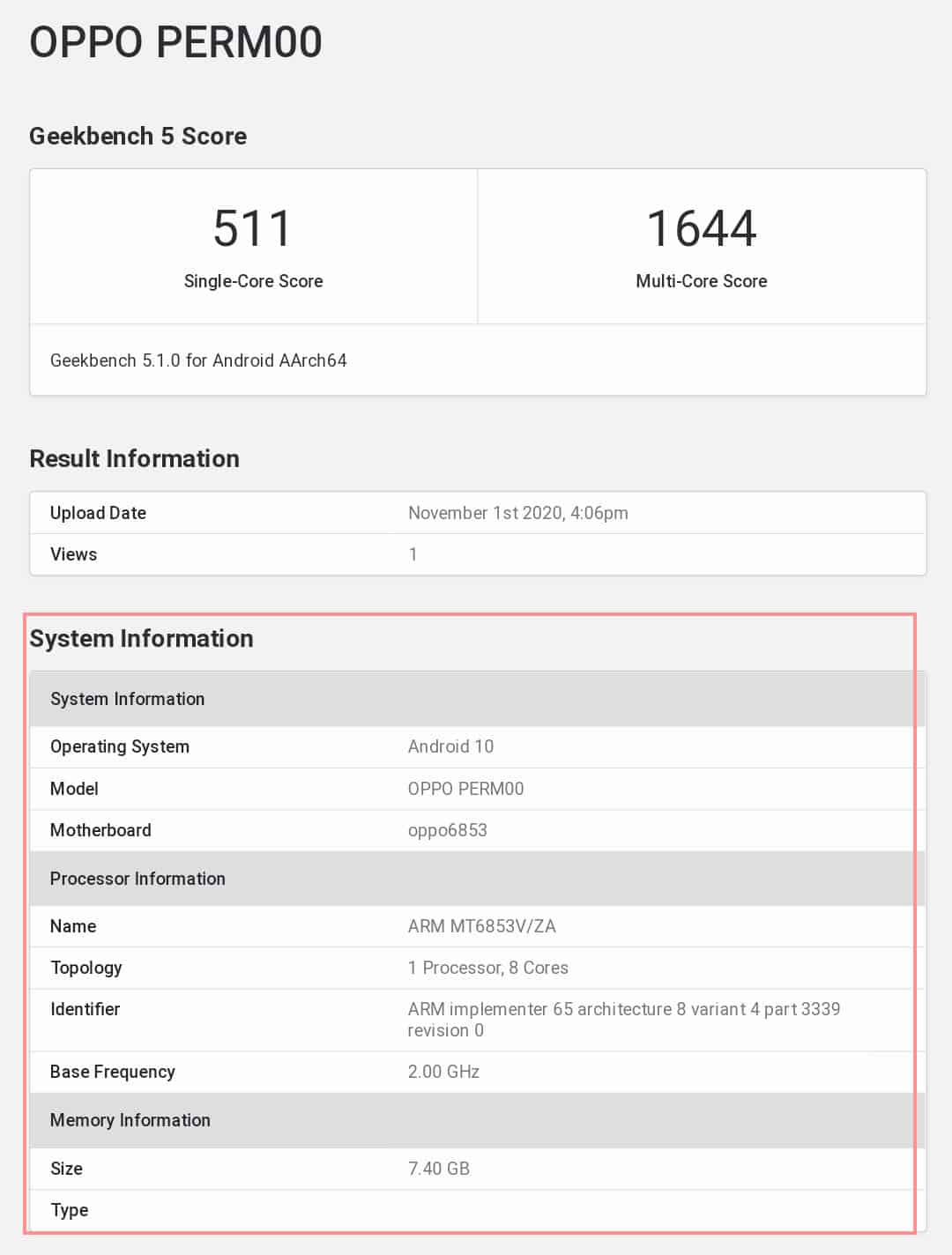 Oppo K7x 5G (PERM00) visits Geekbench with Dimensity 720
