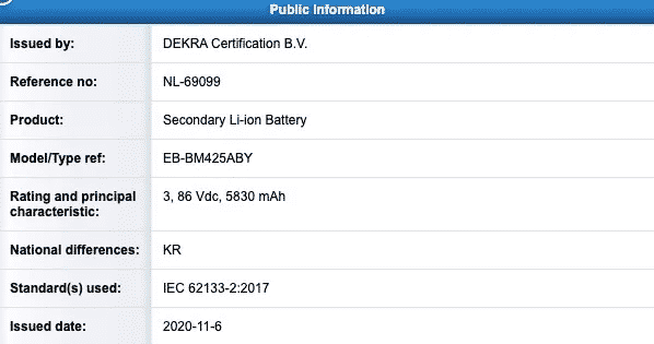 Samsung Galaxy M42 - dekra certification