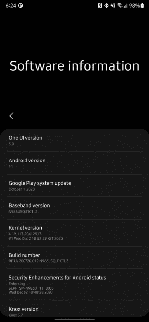 Galaxy Note 20 Ultra One Ui 3.0 update