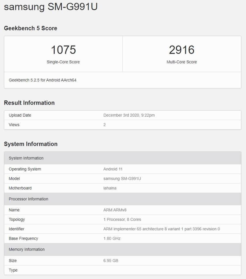 Samsung Galaxy S21 listed on Geekbench with Snapdragon 888 SoC and 8GB RAM