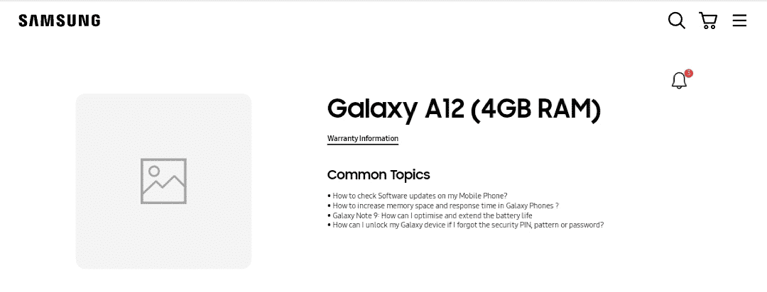 Samsung Galaxy A12 support page