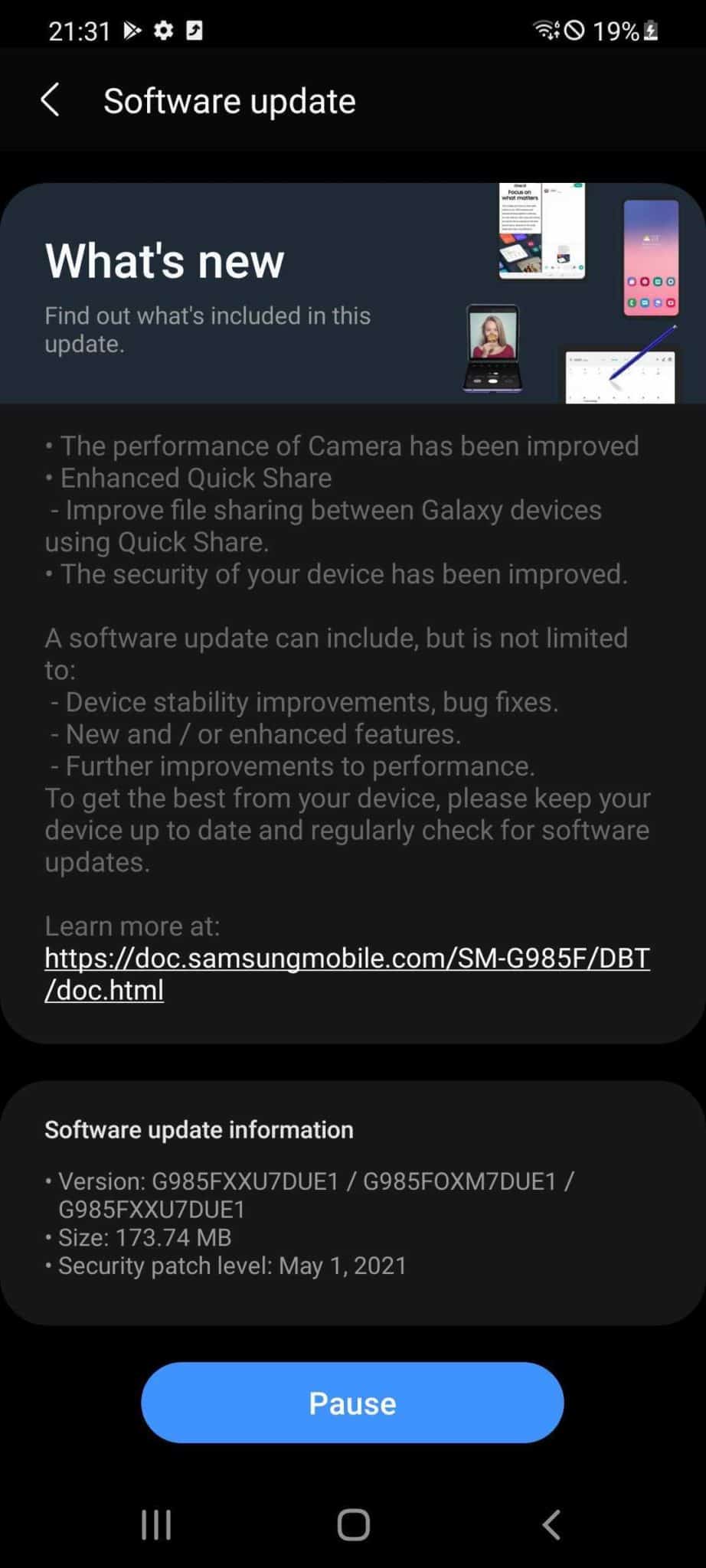 Samsung Galaxy S20 and Galaxy S21 series May 2021 update