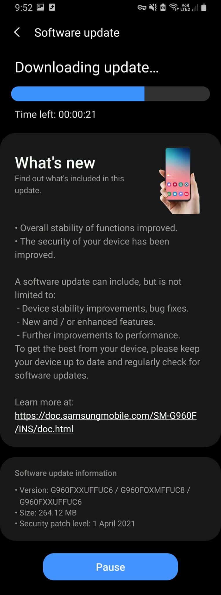 Galaxy S9 (Exynos) May 2021 update