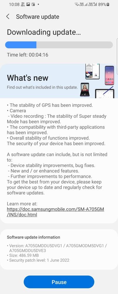 Galaxy A70 June 2022 security patch