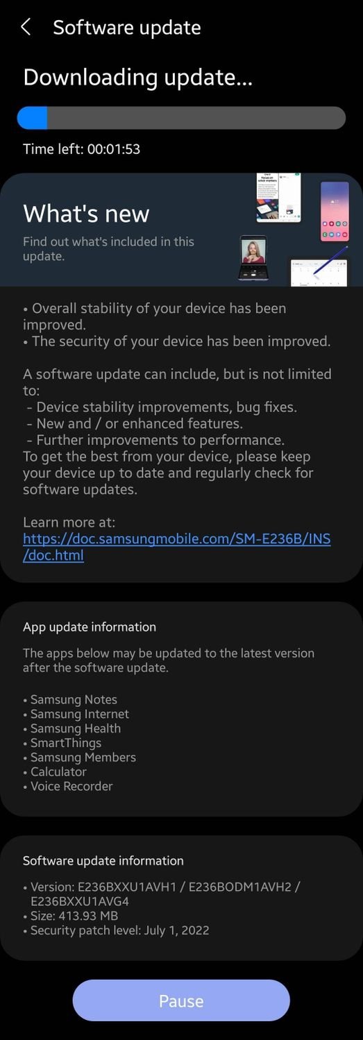 Galaxy F23 July 2022 security patch changelog